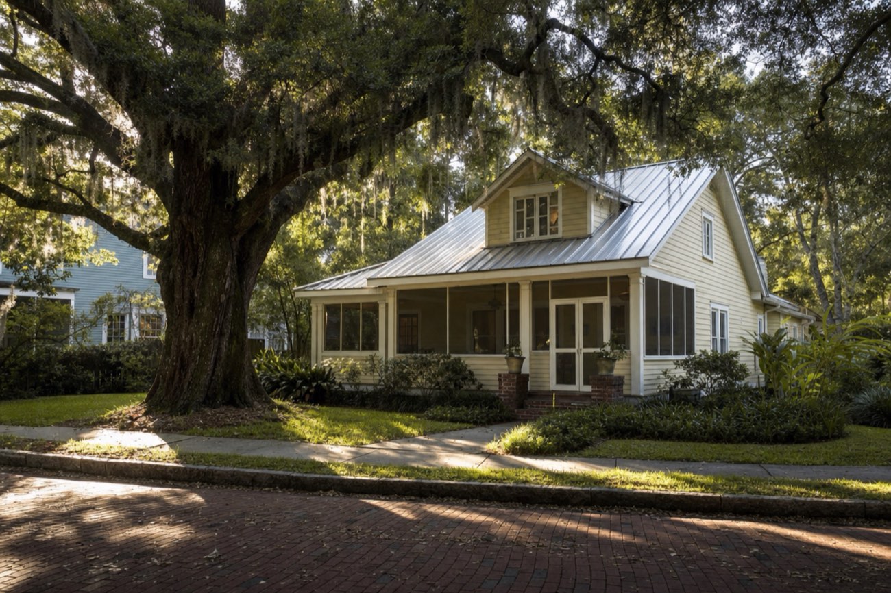 Historic Lake Lawsona frame house with a 5V crimp metal roof